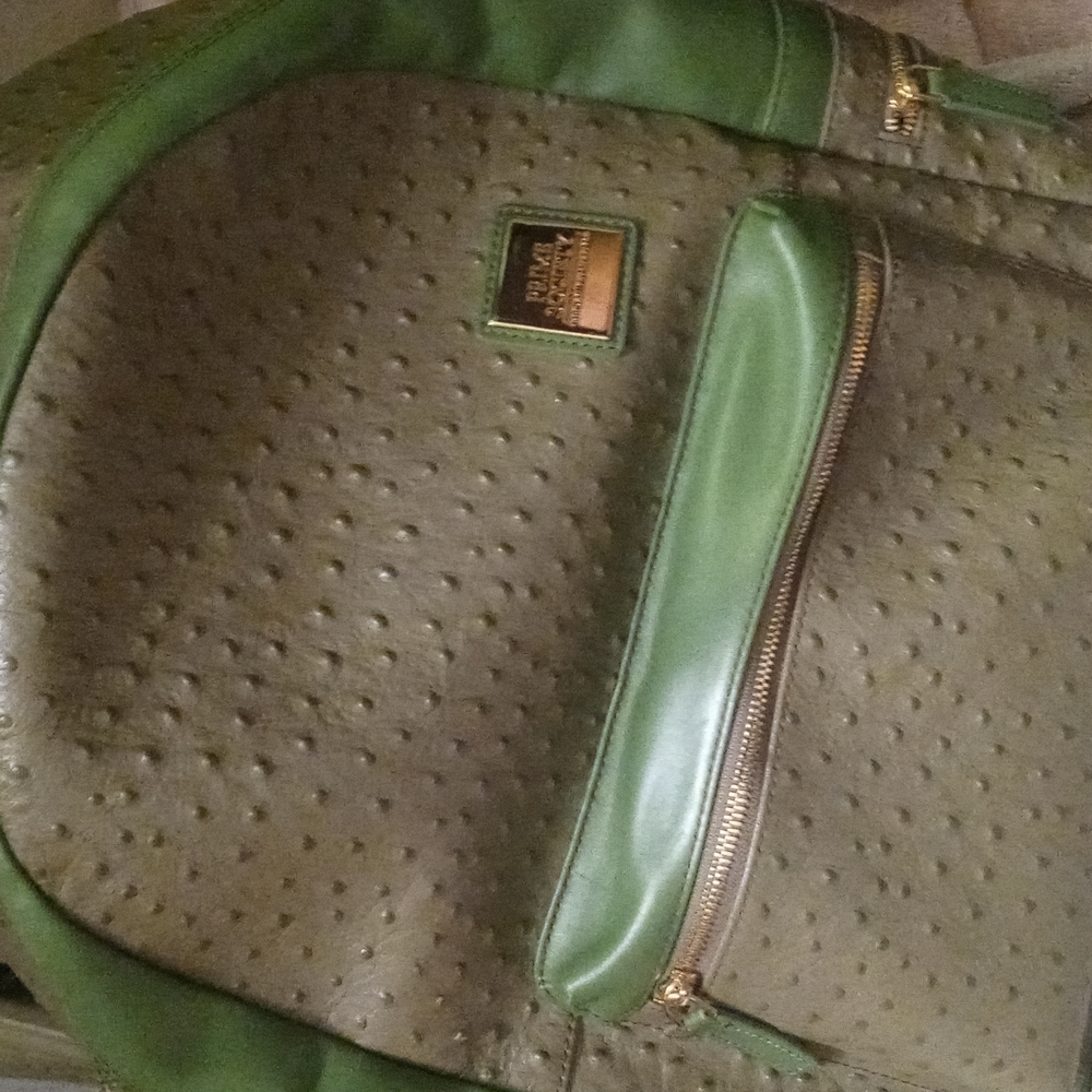 Prime society bookbag. Green leather